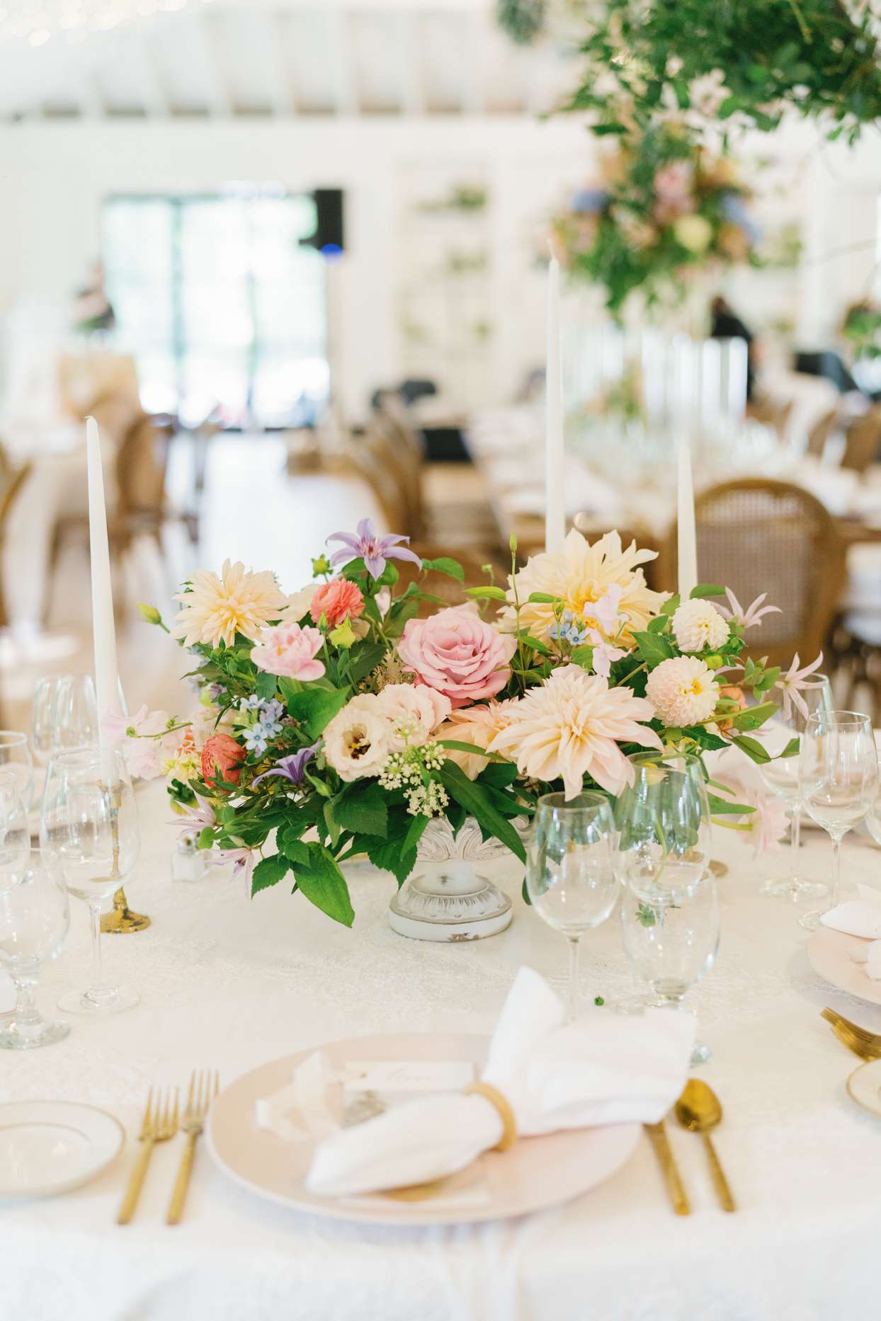 wedding tables with colorful flowers
