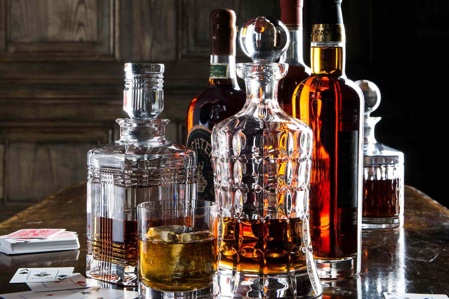 whiskey in crystal decanters