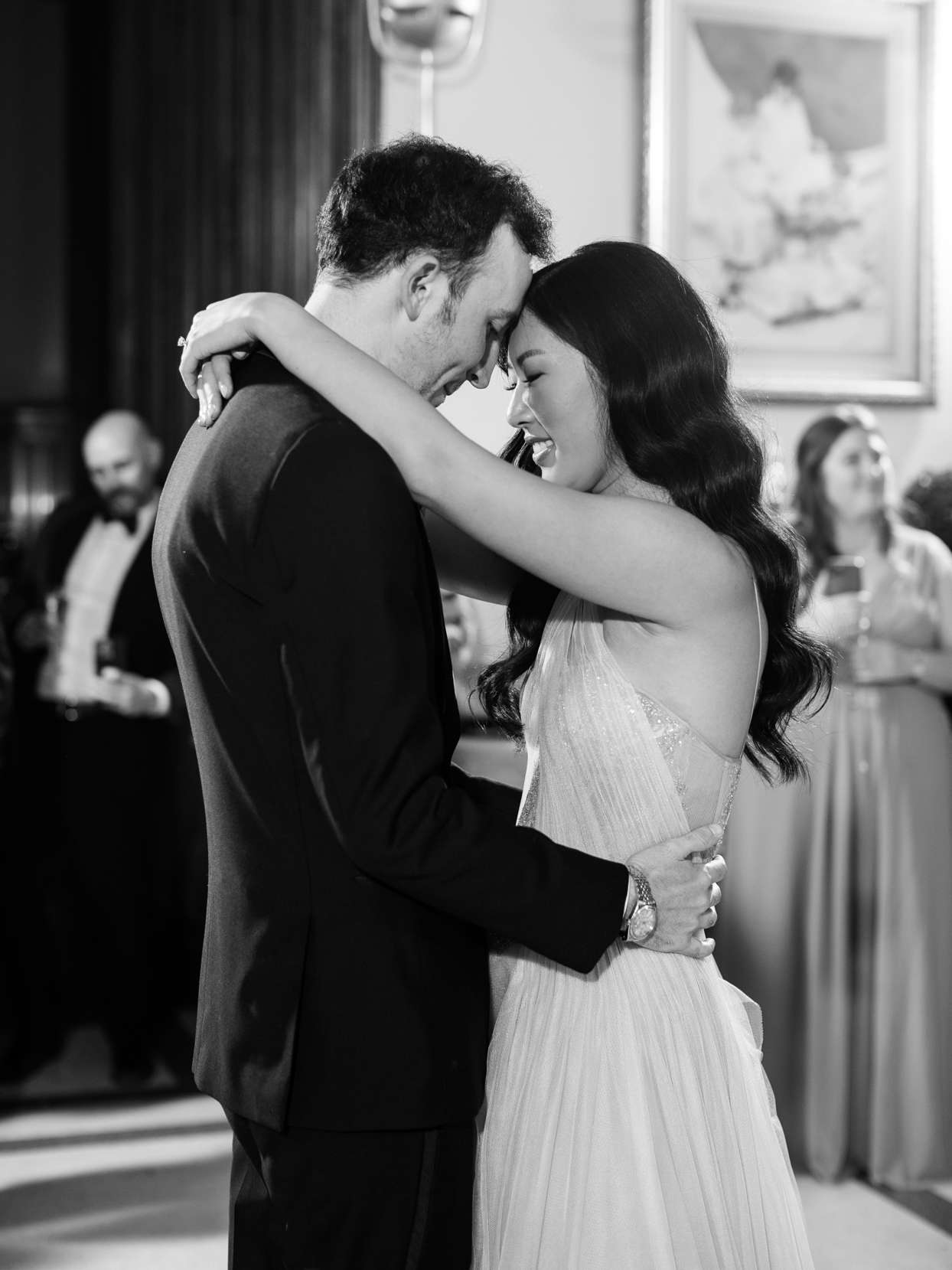 black and white close-up couple's first dance