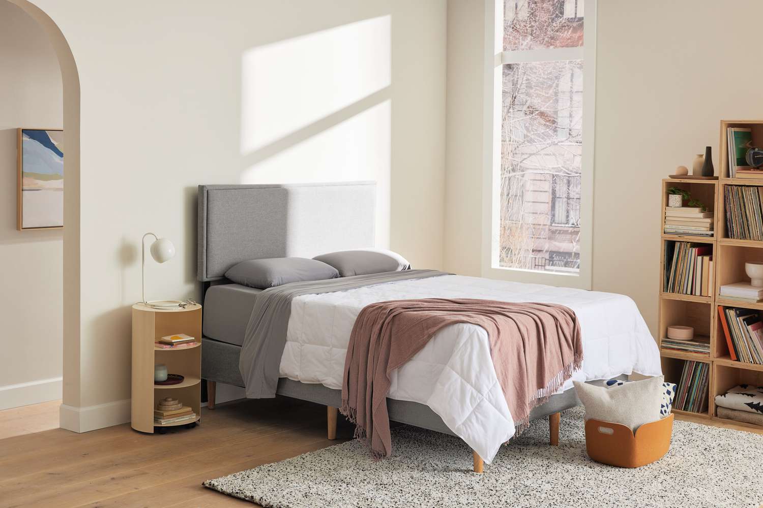 lifestyle purple hybrid premier 4 mattress in bedroom