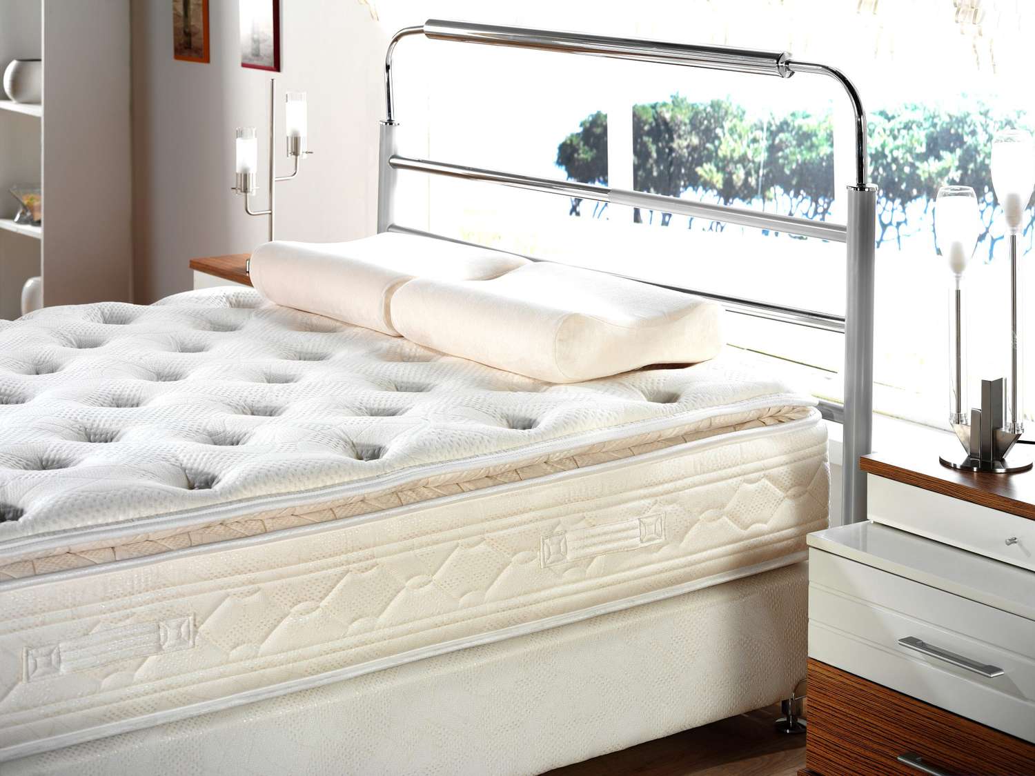 modern mattress on bed frame