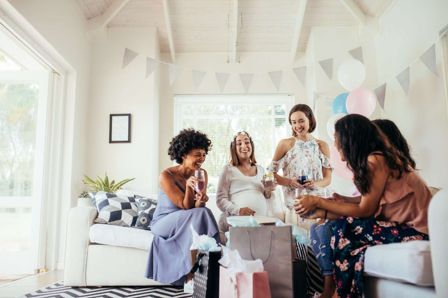 group of friends enjoying baby shower