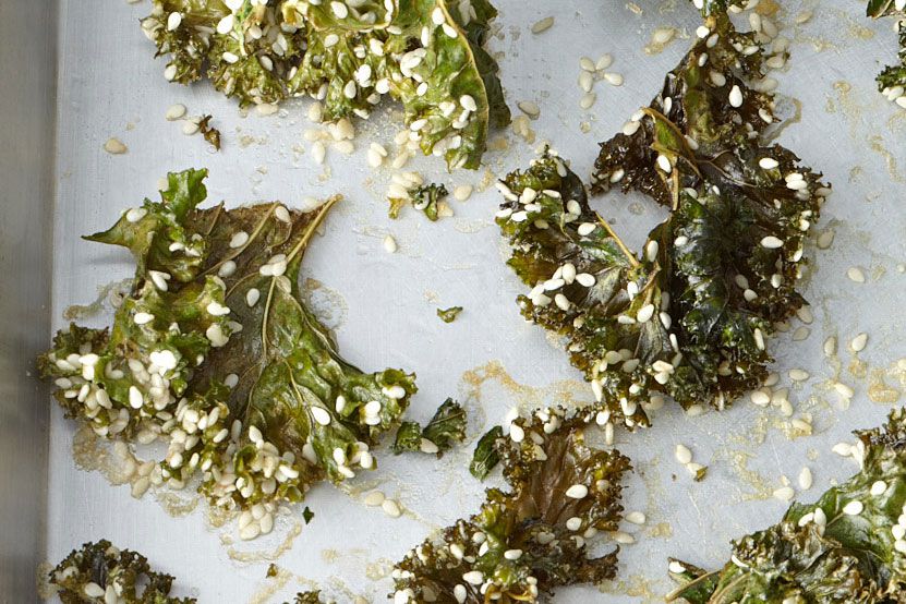 Sesame-Kale Crisps on baking sheet