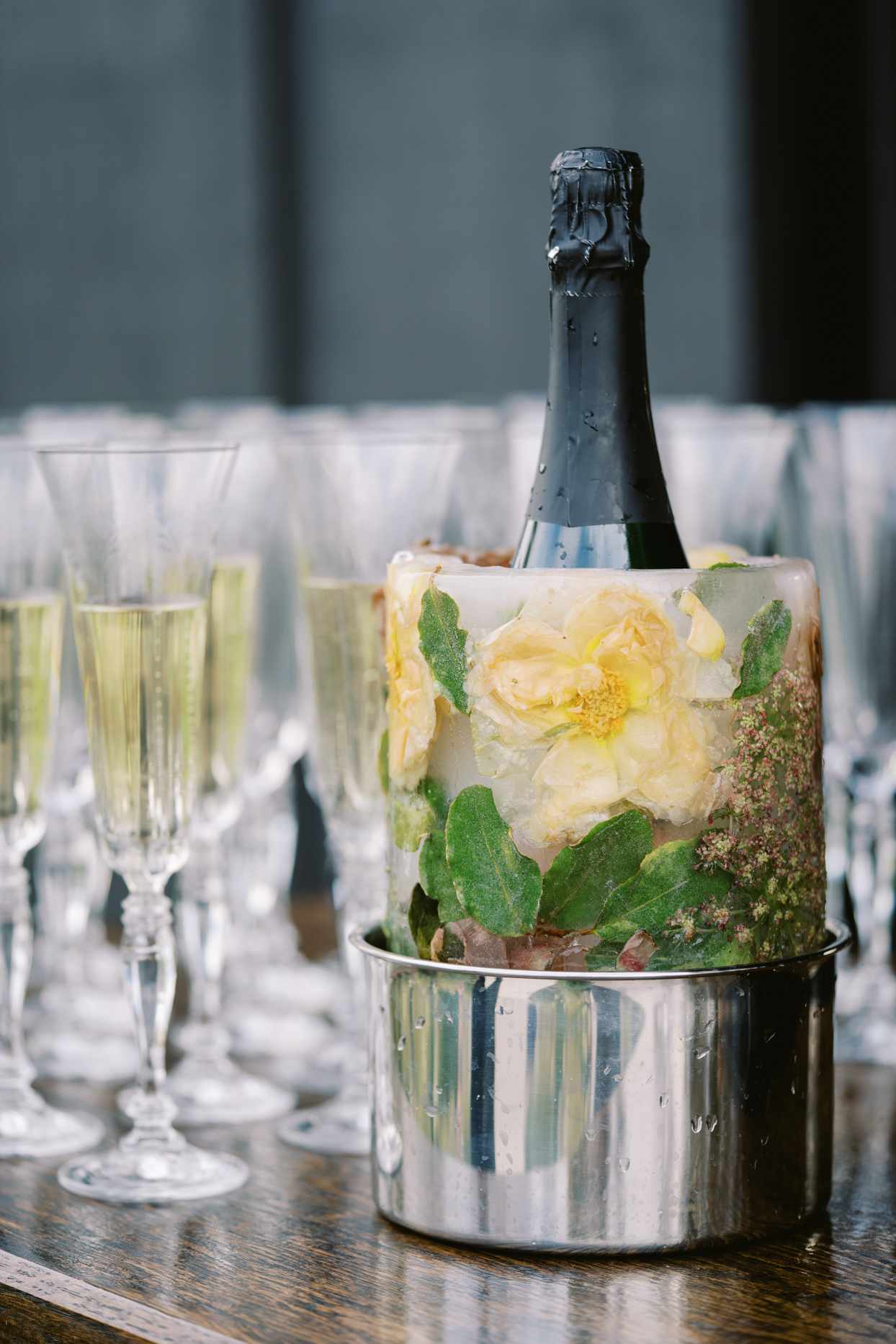 flower ice bucket with champagne