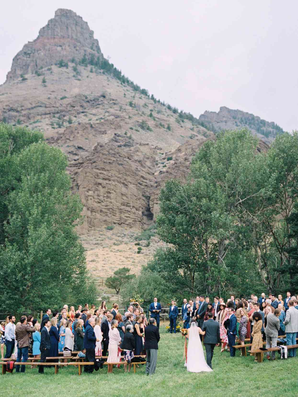 outdoor wedding ceremony set up in the mountains