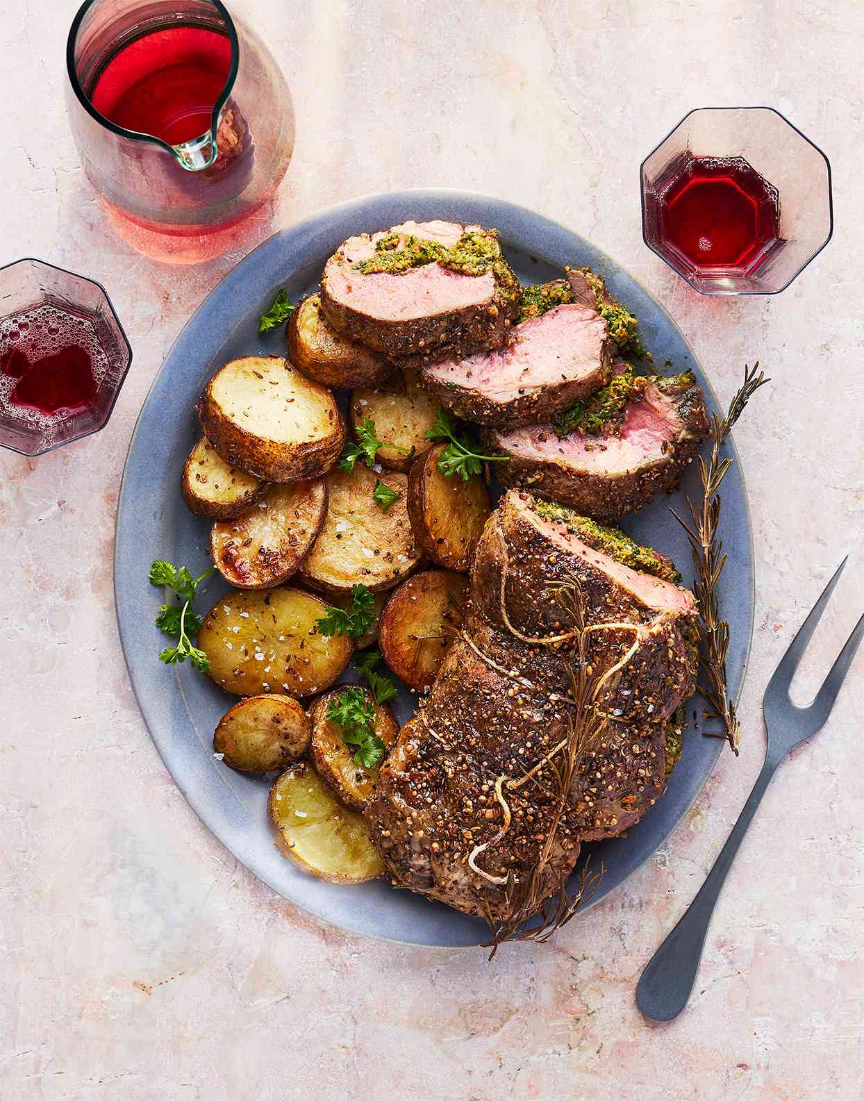 Leg of Lamb With Pistachio Stuffing and Potatoes