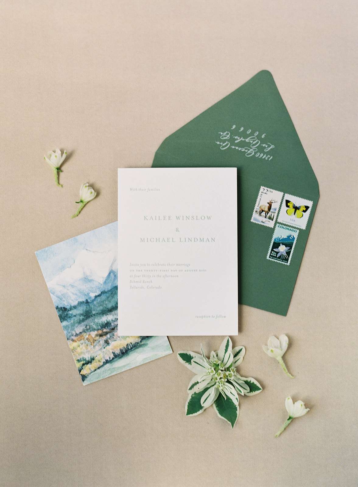 nature watercolor designed wedding invitations