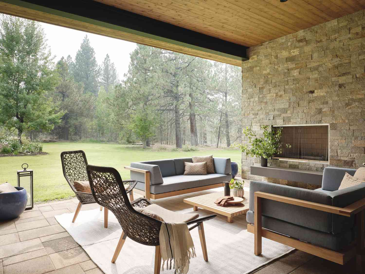 living room inspired outdoor fireplace