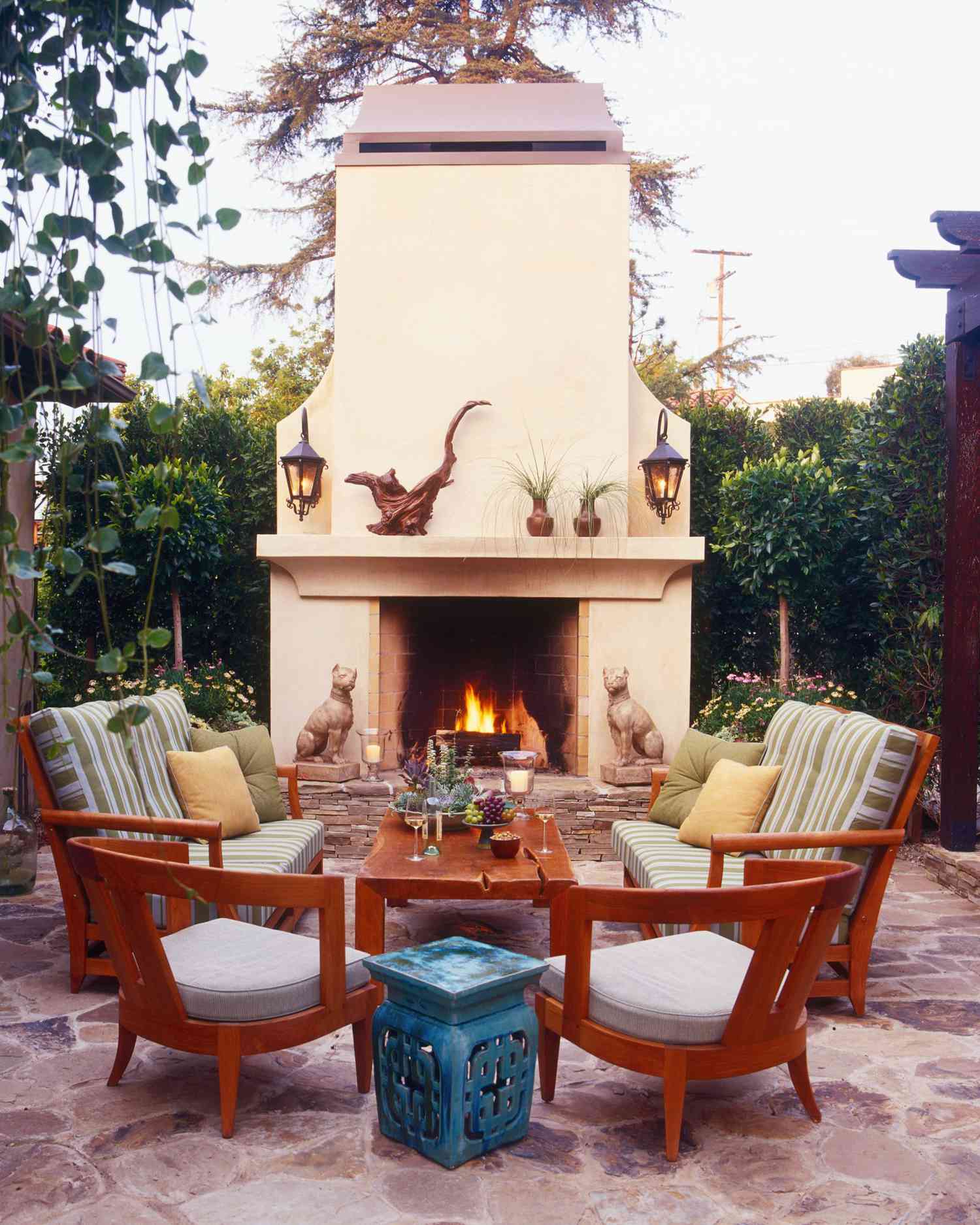tall ornate living room inspired outdoor fireplace