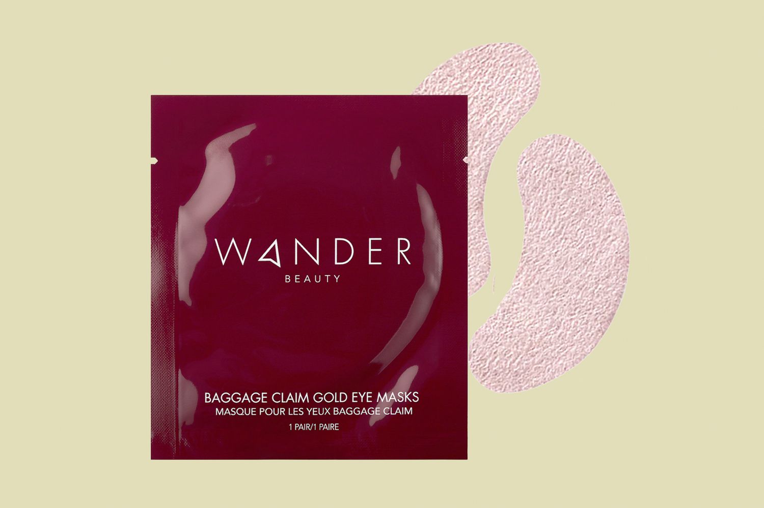 Wander Beauty packet and eye masks on solid background