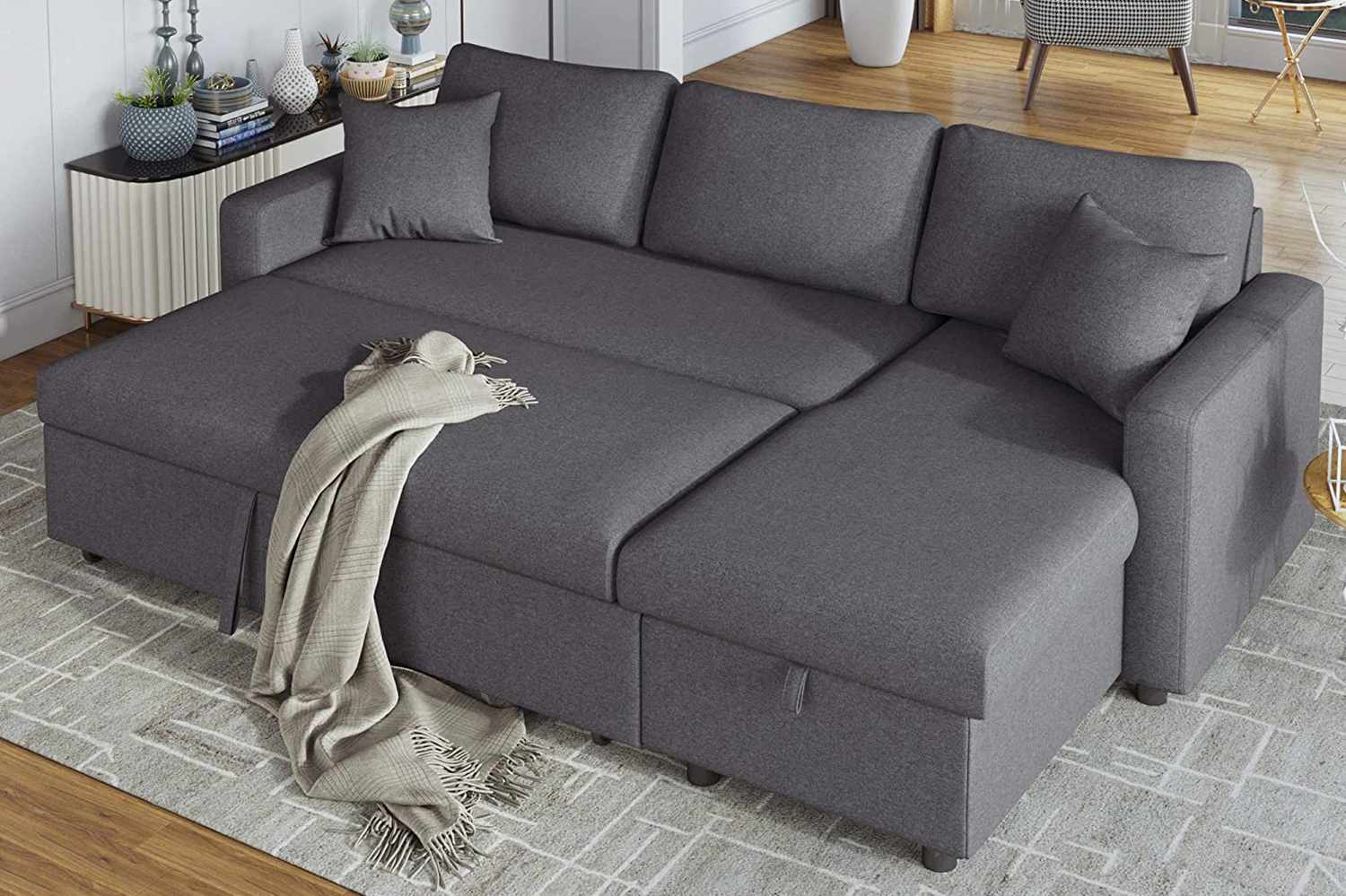gray sectional storage couch