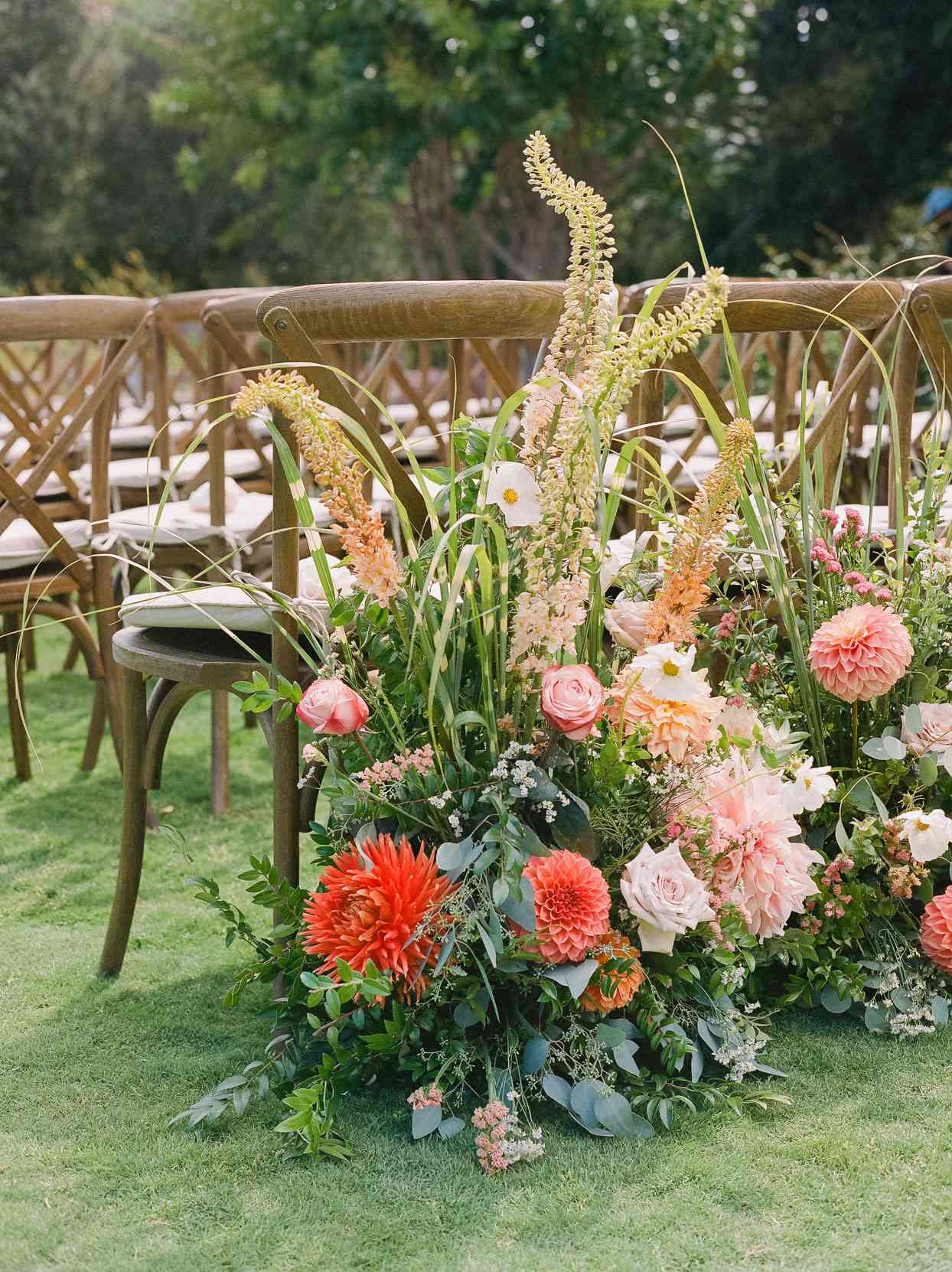 flowers and chairs at wedding ceremony