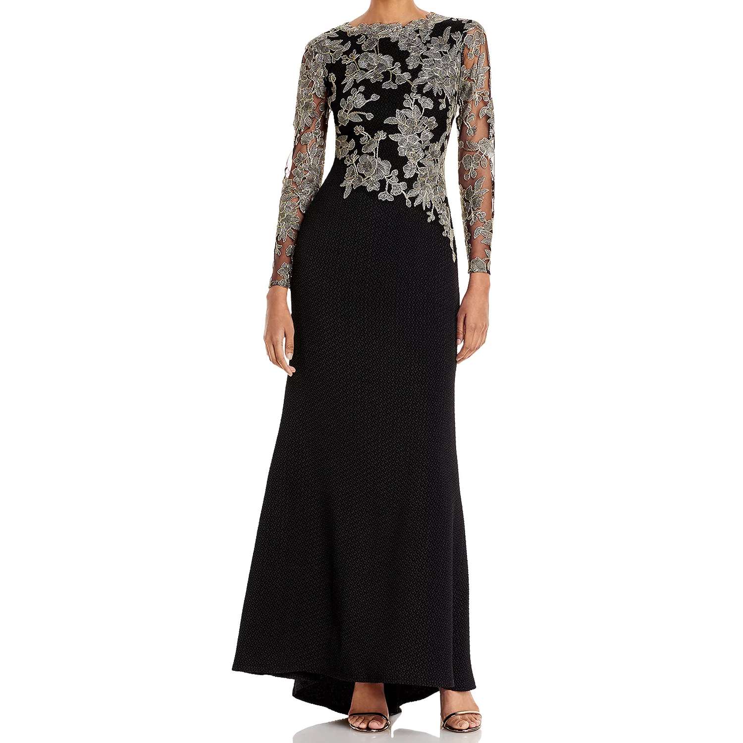 embroidered crepe gown