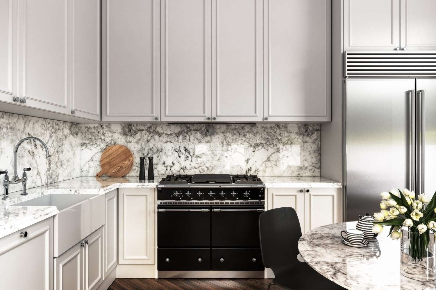 室内设计优雅的厨房与黑白元素