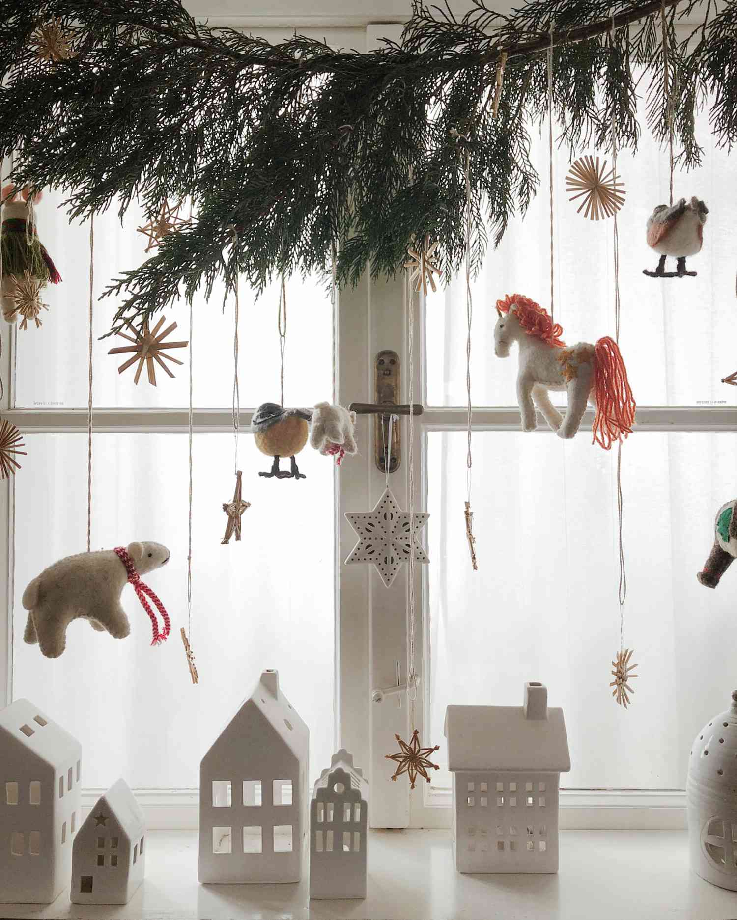 christmas window decoration with mobile