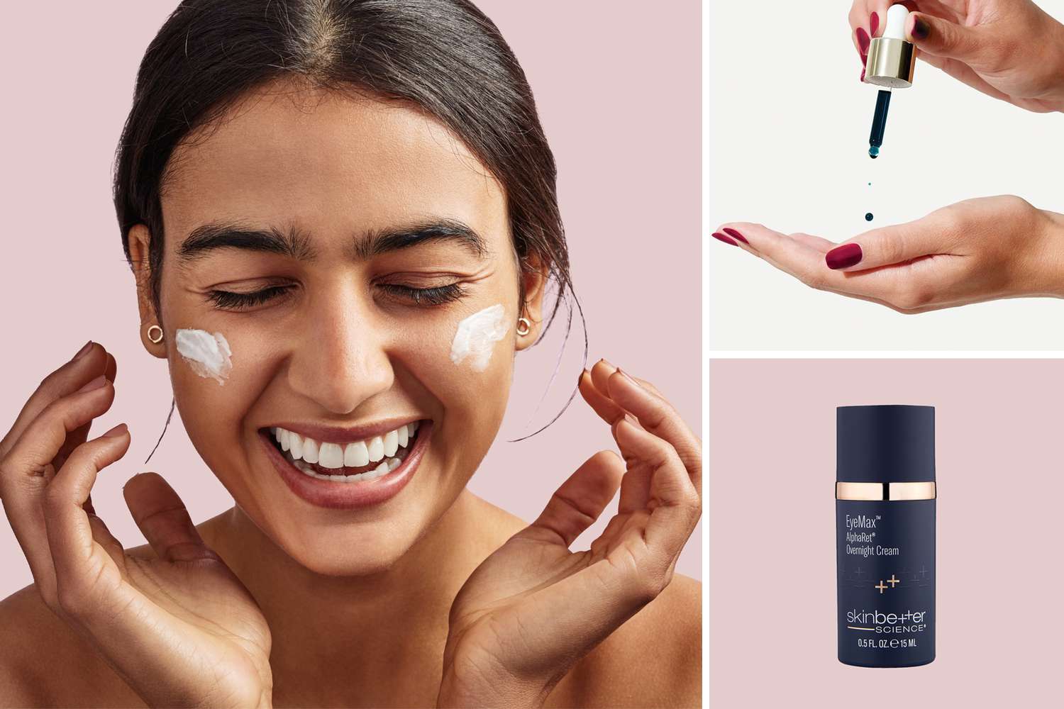 composite header of woman applying moisturizer and a bottle of skin cream