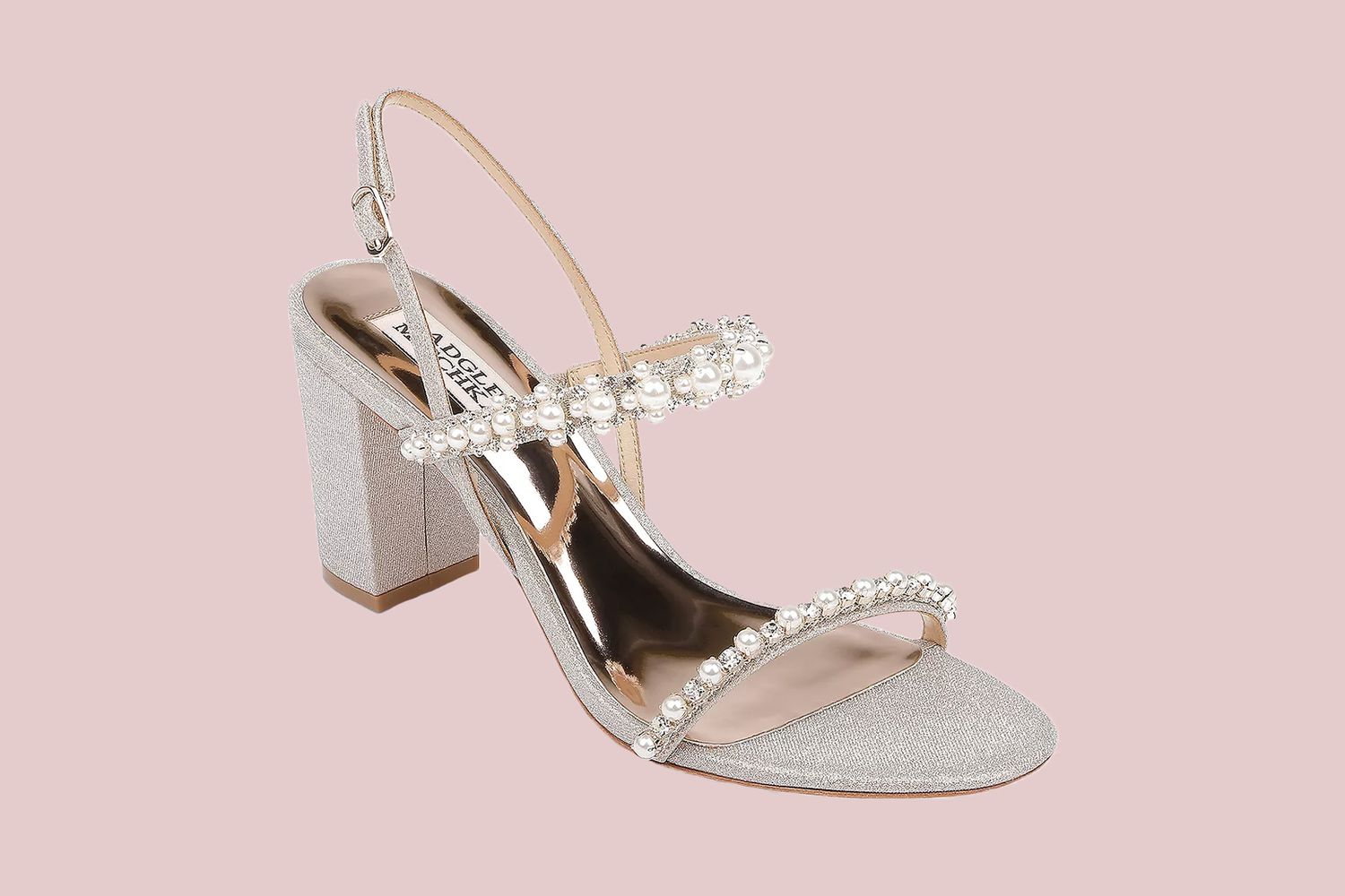 silver shoes with pearl straps