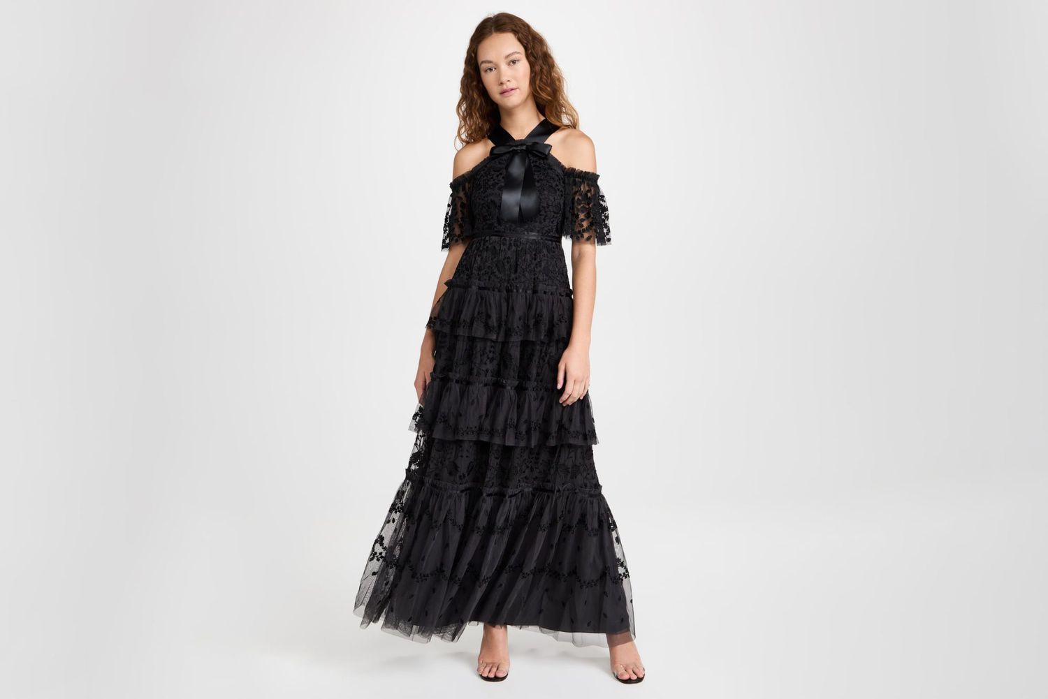 black lace tiered dress