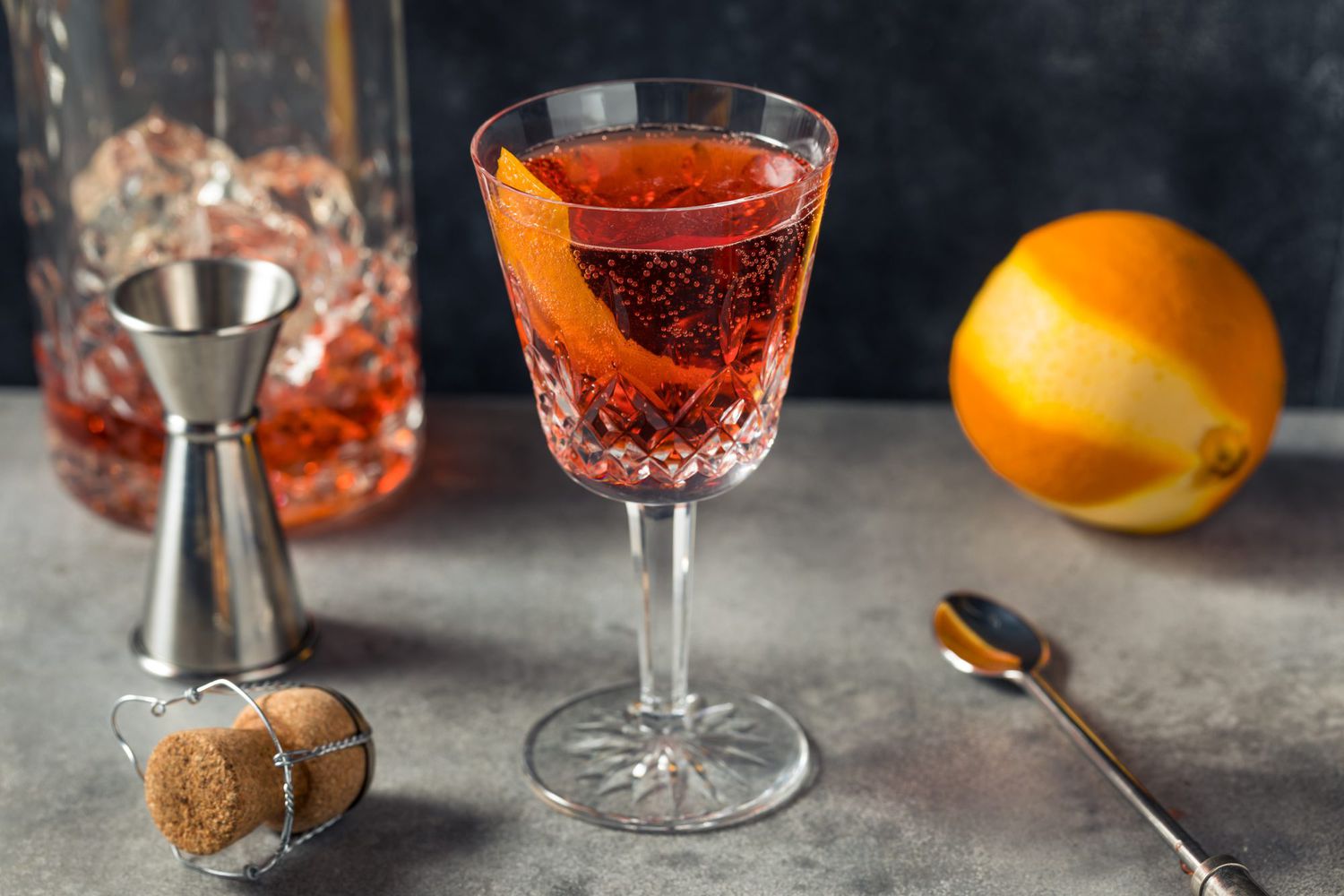 Boozy Refreshing Negroni Sbagliato Cocktail with Orange and Prosecco