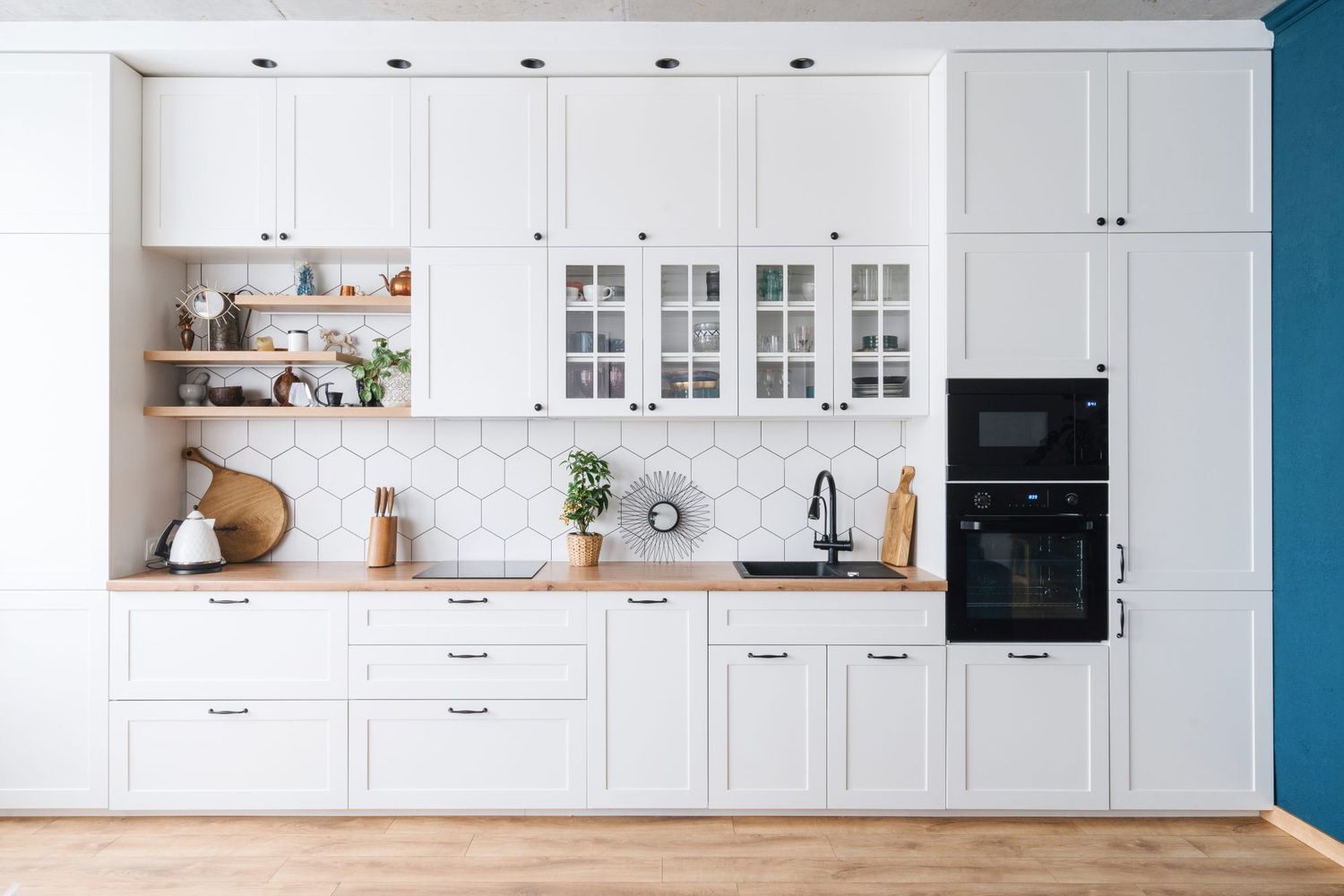 Contemporary kitchen interior design with stylish furniture,
