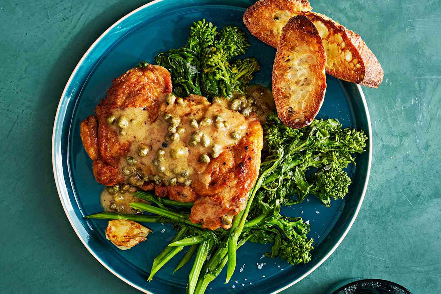 chicken-thigh piccata with broccoli rabe