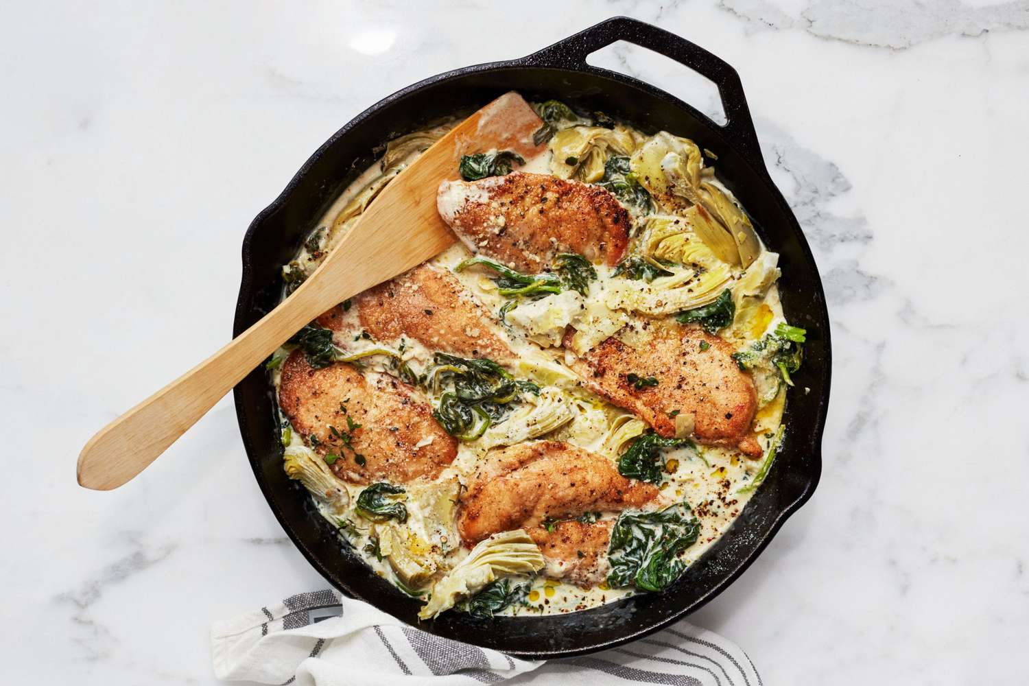 creamy lemon chicken with spinach and artichokes