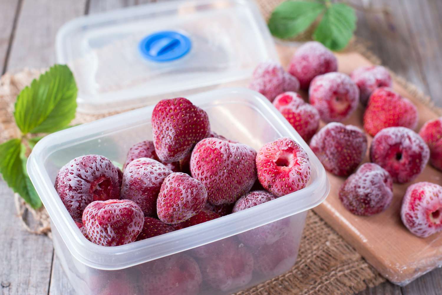 frozen strawberries in food container