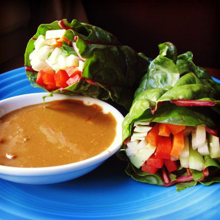 Summer Wraps with Collard Greens and Peanut Sauce
