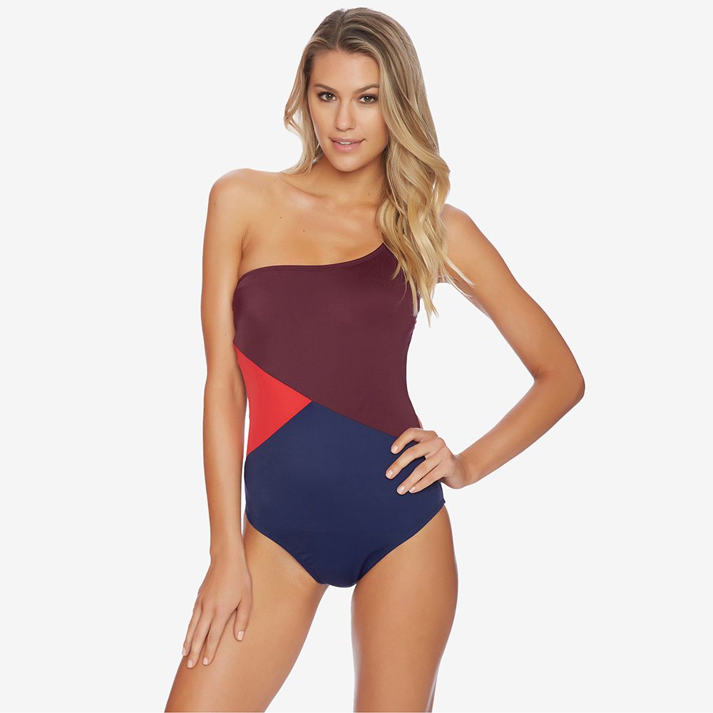 Colorblocked & One-Shoulder Swimsuit