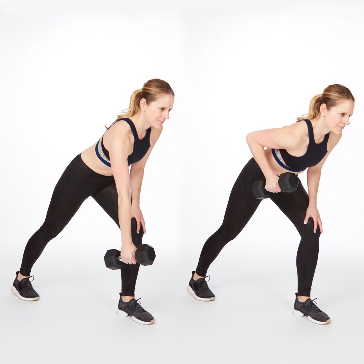Dumbell row in a lunge position