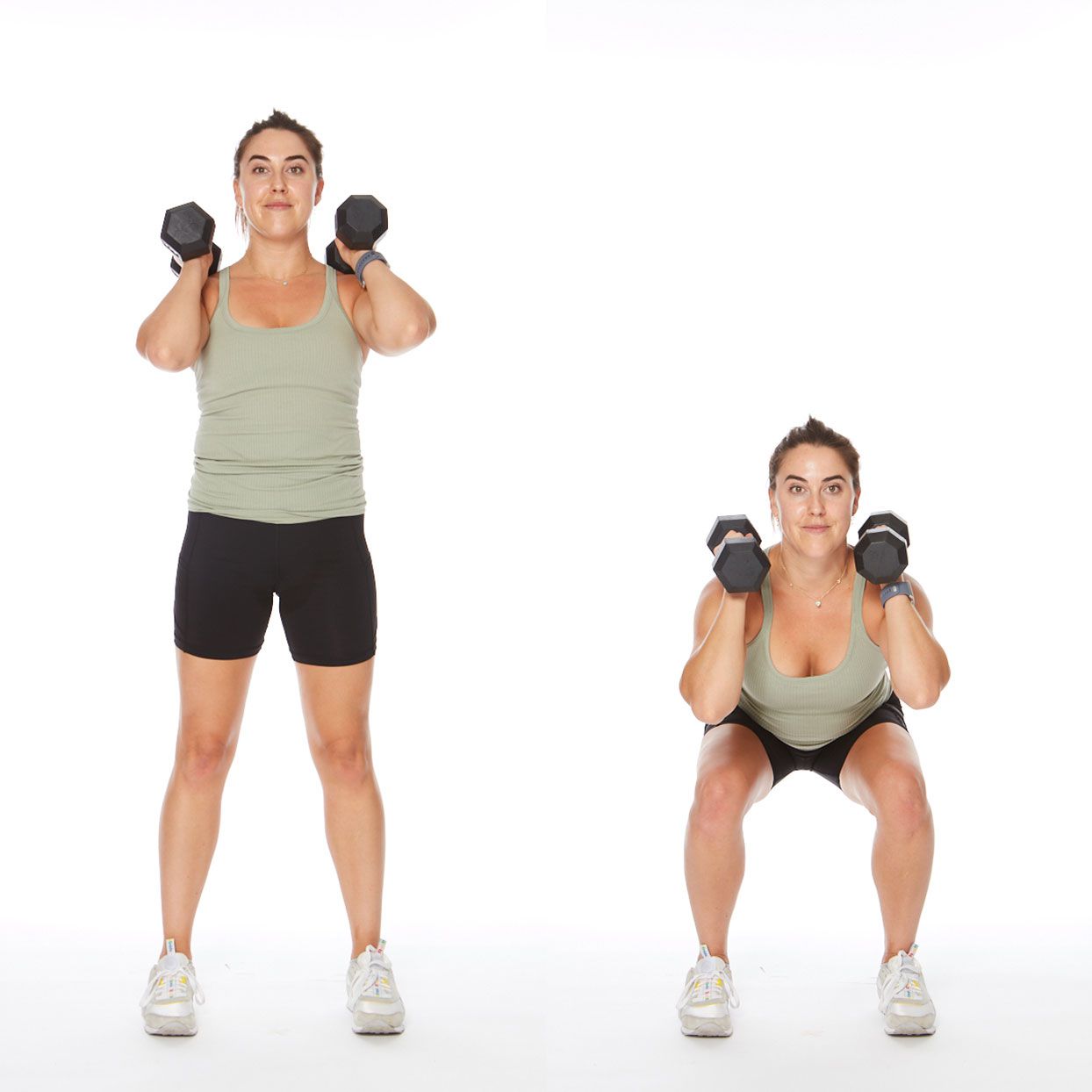 woman demonstrating how to do a weighted squat