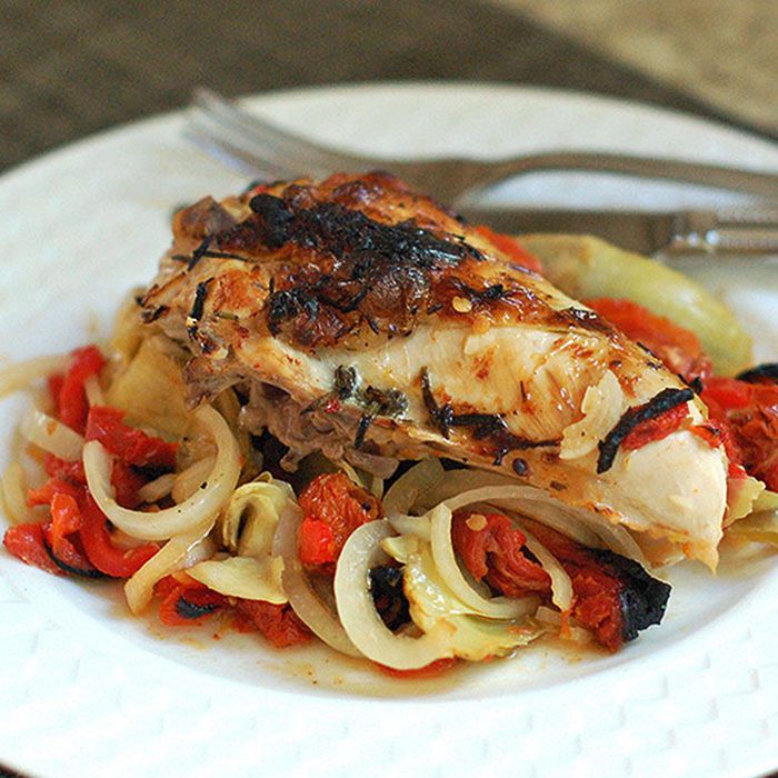 Roasted Chicken with Artichokes, Peppers, and Sun-Dried Tomatoes 