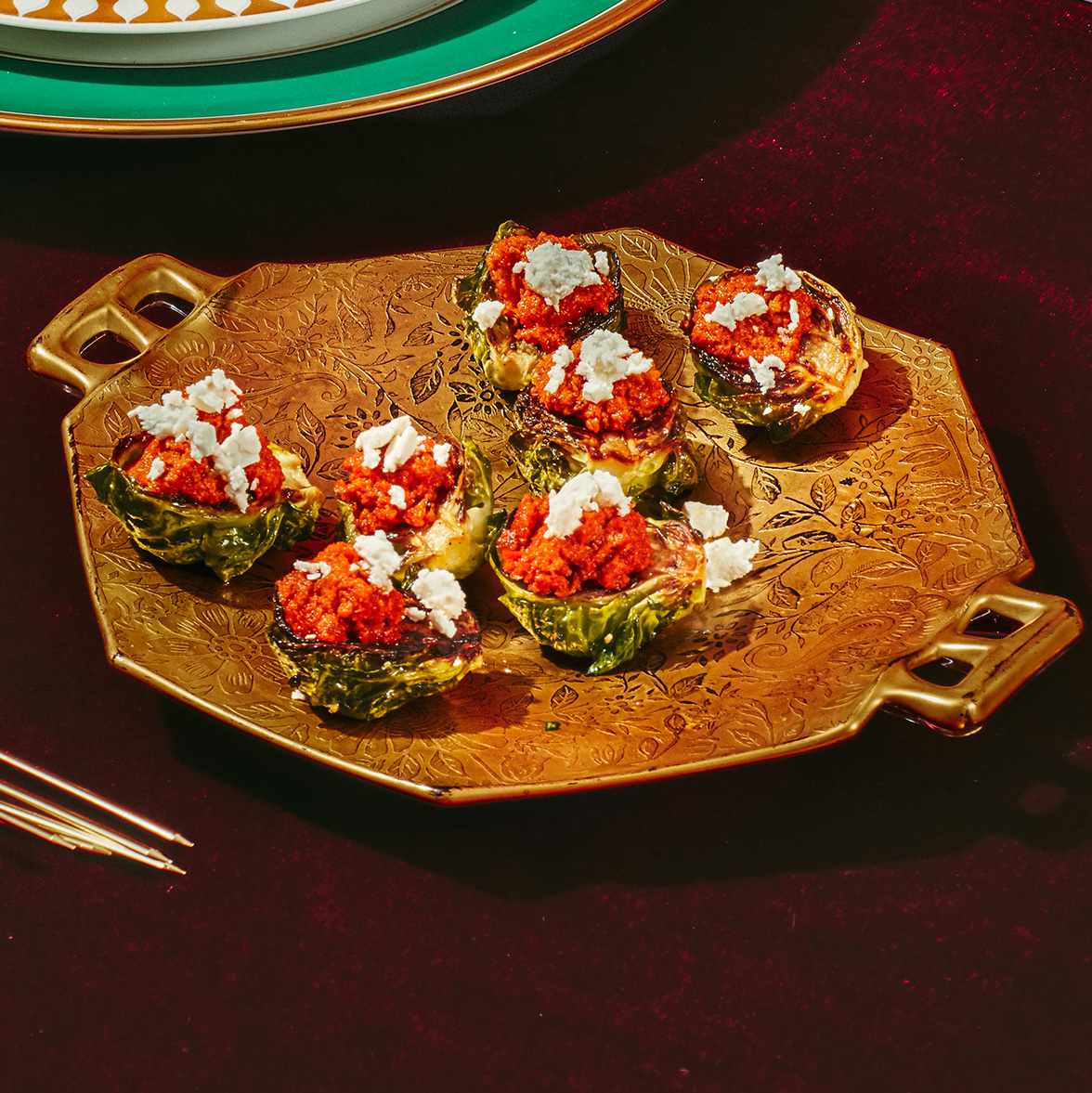 Romesco-Stuffed Brussels Sprout Bites