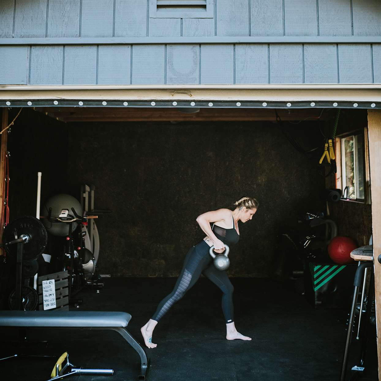 Woman in home gym