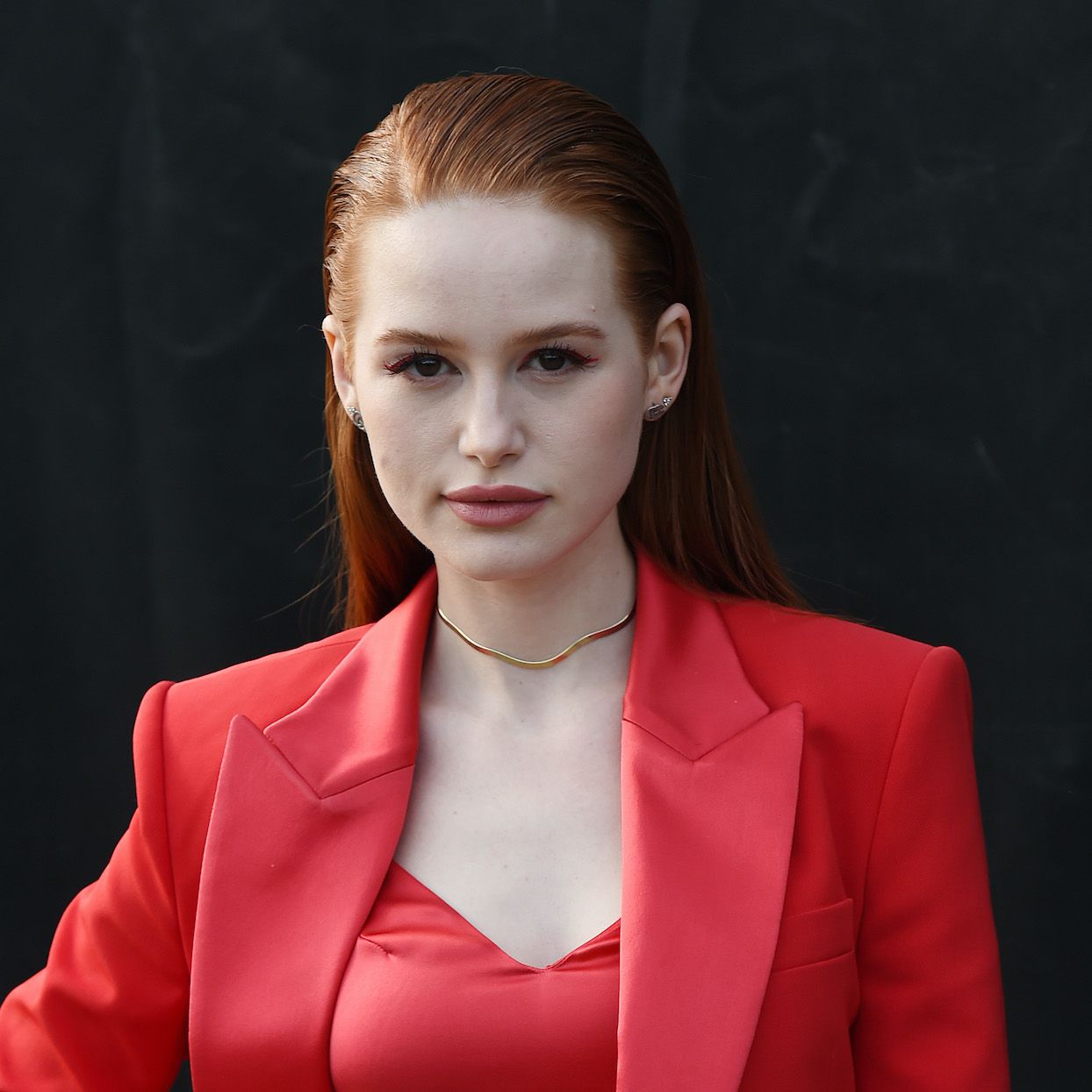 Madelaine Petsch arrives at the Boss fashion show on February 23, 2020 in Milan, Italy