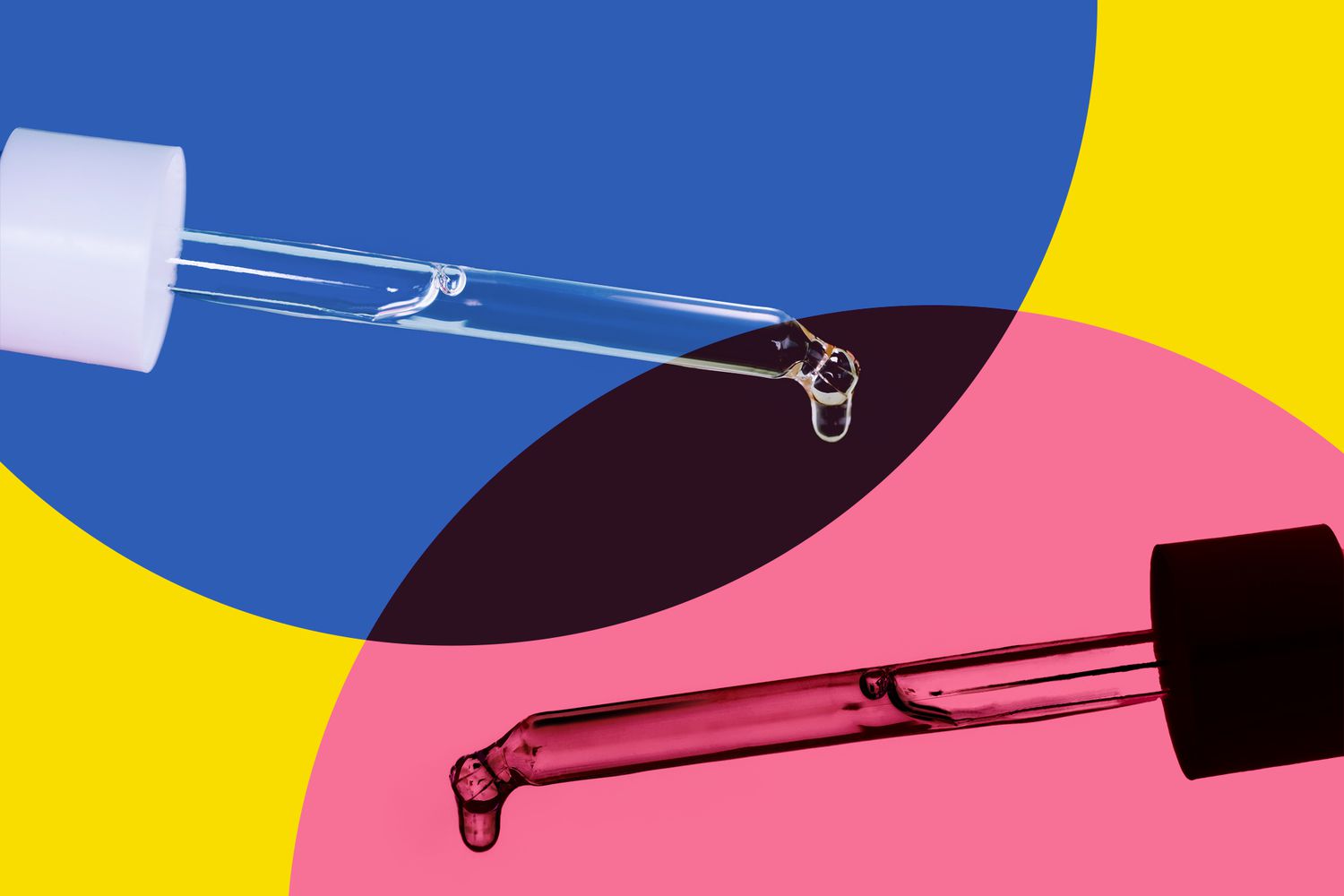 Close up of pipettes with colored circles and yellow background