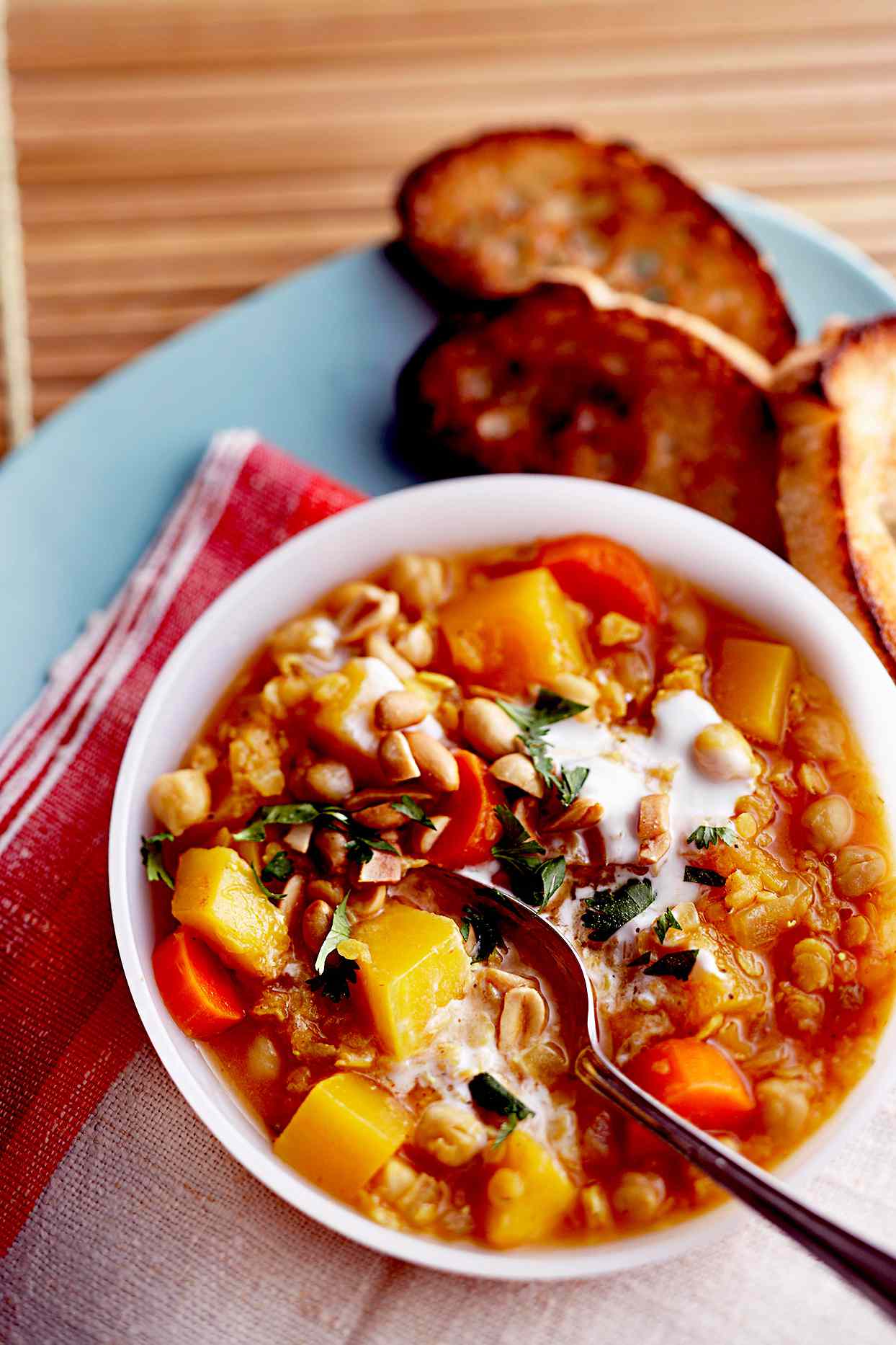 Pumpkin, Chickpea, and Red Lentil Stew 