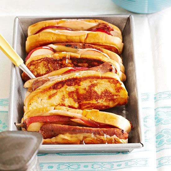 French-Toasted Sausage and Pear "Hot Dogs"