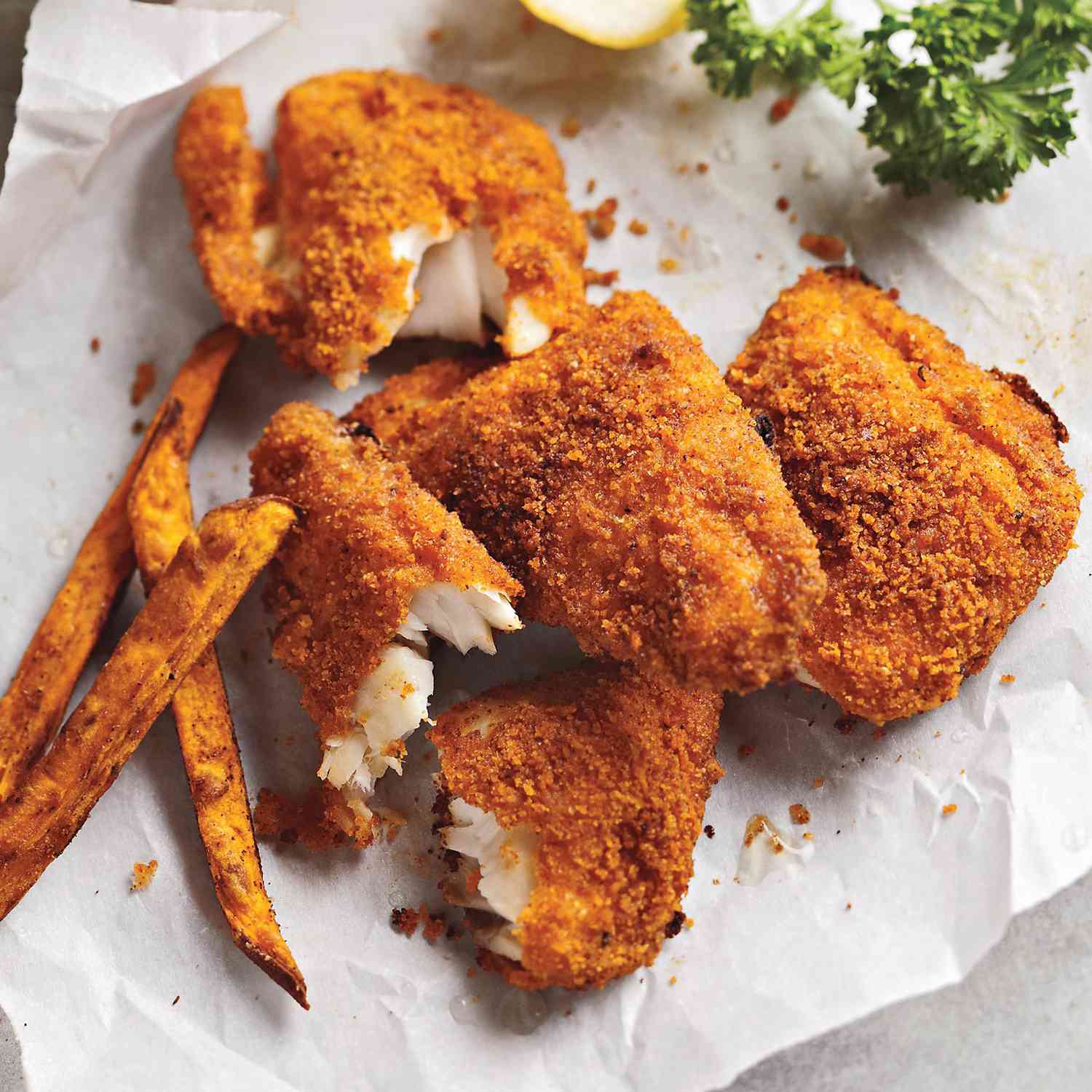 Spicy Oven-Baked Fish and Sweet Potato Fries