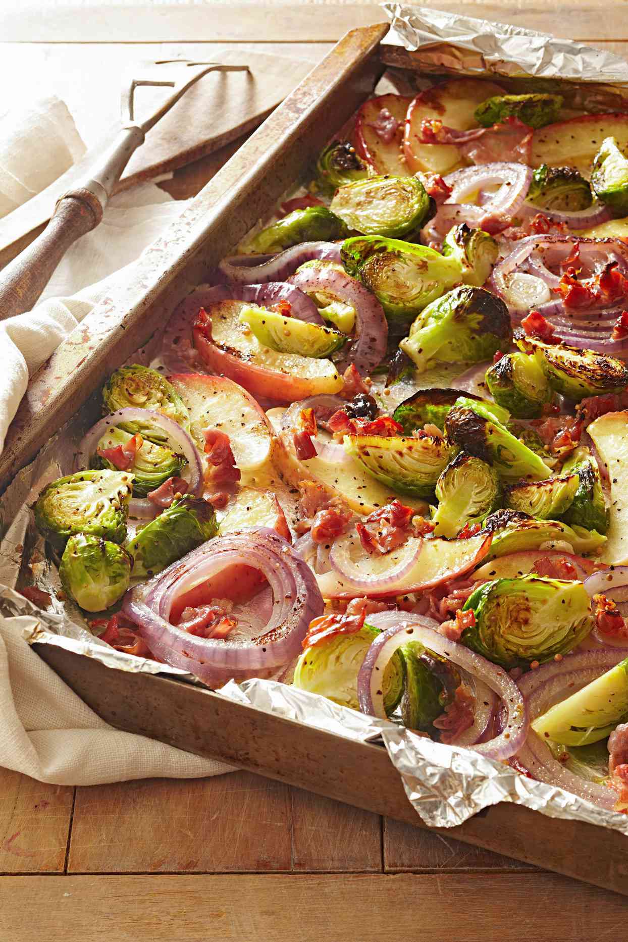 Roasted Brussels Sprouts with Apple and Pancetta