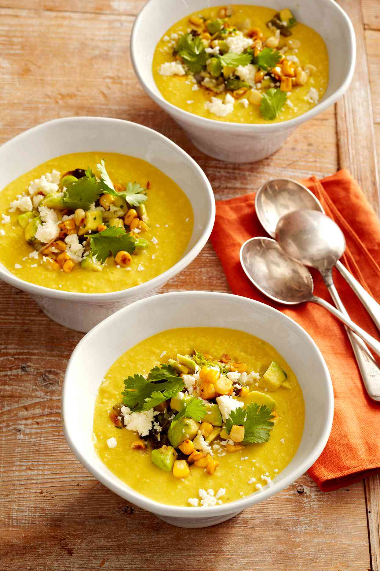 Sweet Corn Soup with Toasted Corn Guacamole