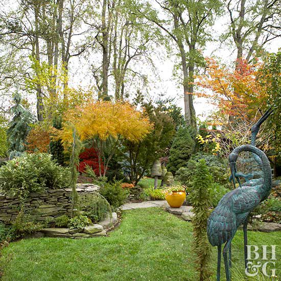 colorful fall garden with design elements