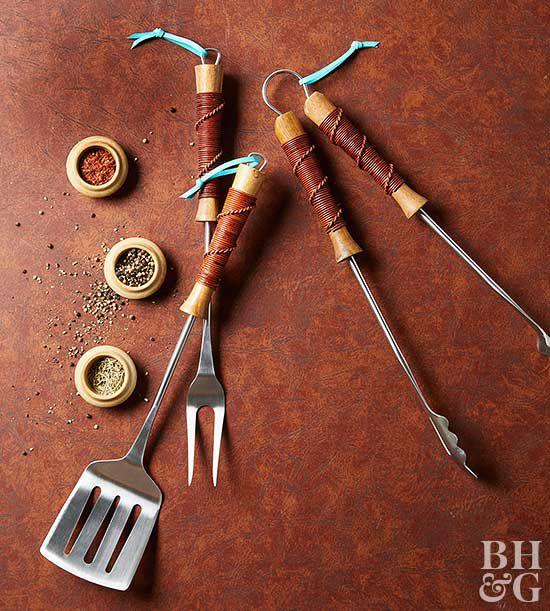 leather-wrapped grill utensils