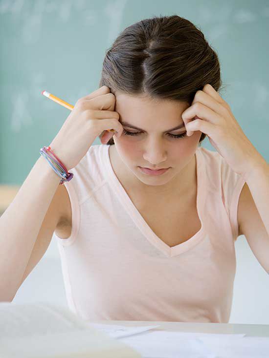 girl taking a test