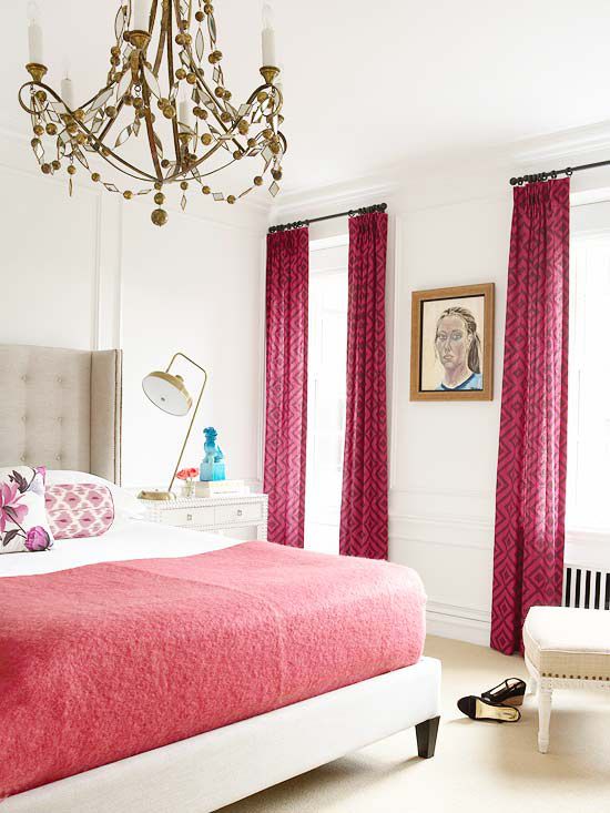 Bedroom with red bedding