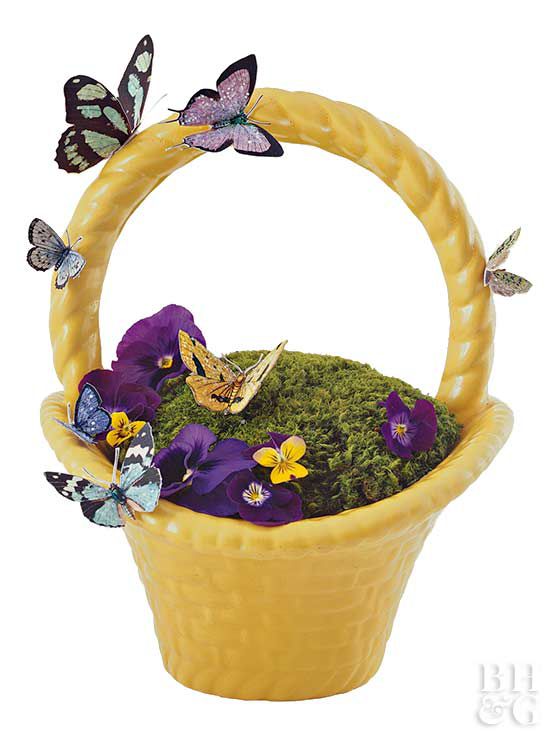 vintage porcelain basket with butterflies