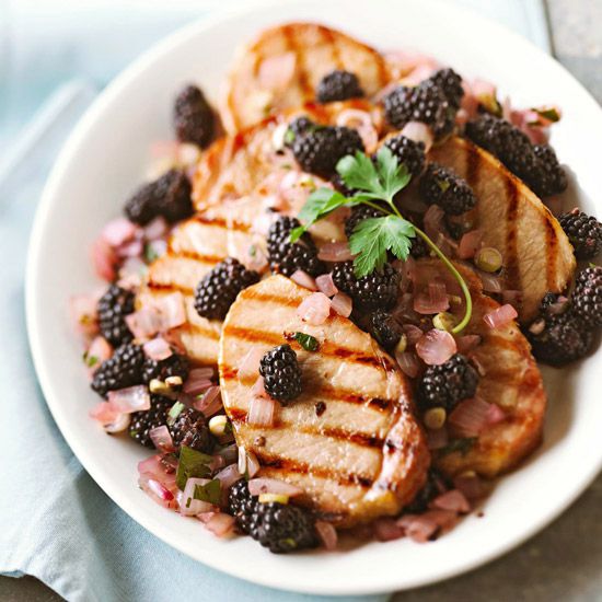 Smoked Pork Chops with Onion-Blackberry Relish