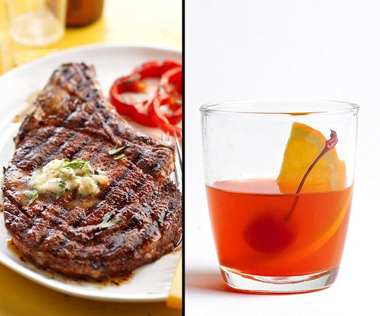 Three-Chile Cowboy Steak with Whiskey Butter, Whiskey Old Fashioned