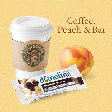 Quick Healthy Breakfast Idea: Bar, Coffee, and Peach
