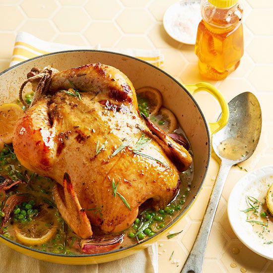 Honey-Roast Chicken with Spring Peas & Shallots